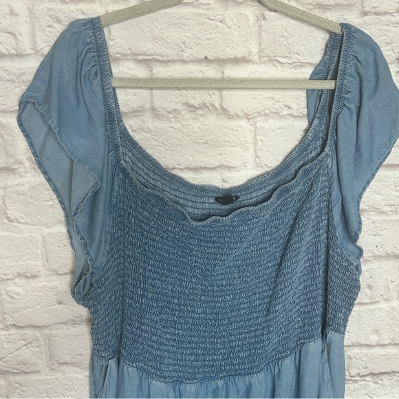 Torrid Blue Chambray Off-Shoulder Smocked Skater Dress - Picture 6 of 12